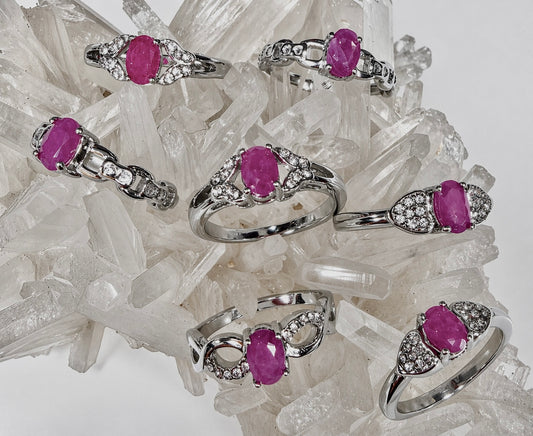 Wholesale Lot 7 pcs Natural Ruby Stainless Steel Ring 4x6mm