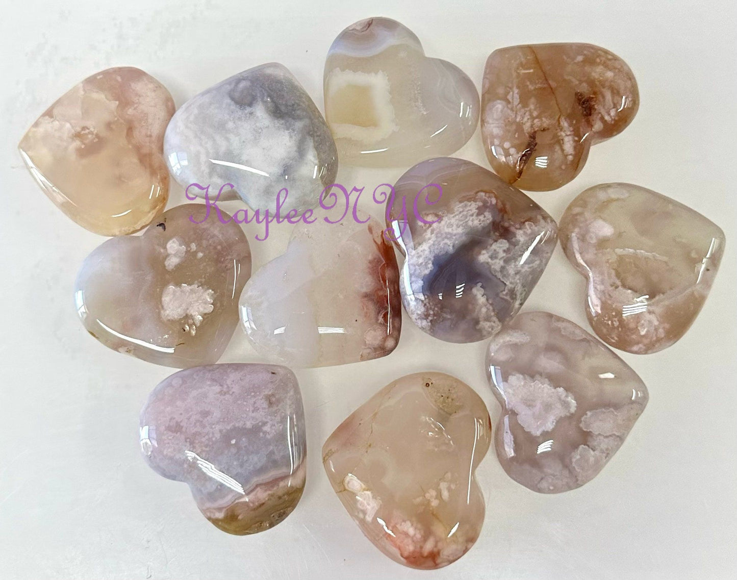 Wholesale Lot 1 lb Natural Flower Agate Crystal Heart Healing Energy