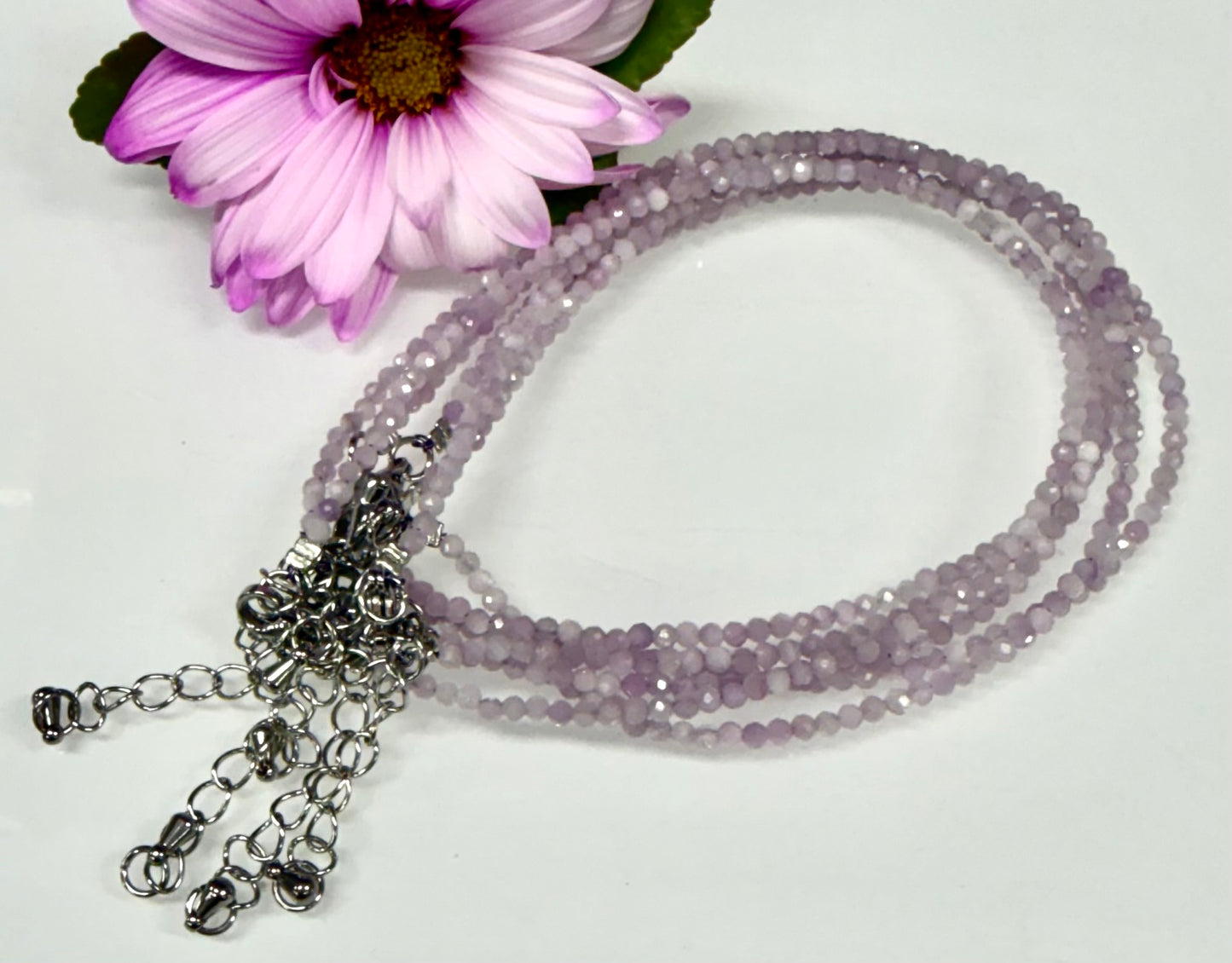 6 PCs 2mm Faceted Natural Kunzite Anklet Stainless Steel Finding