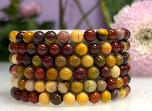 Wholesale Lot 6 Pcs Natural Mookaite Jasper 6mm 7.5” Crystal Healing Stretch Bracelet
