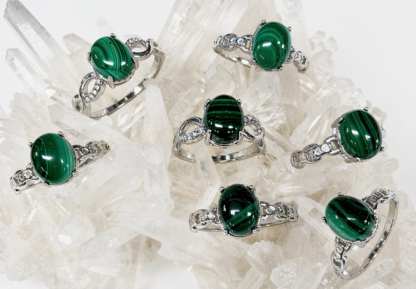 Wholesale Lot 7 pcs Natural Malachite Stainless Steel Ring 8x10mm