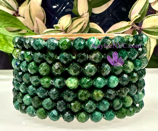 6 PCs 6mm Faceted Natural Emerald Jade Stretch Bracelet 7.5”