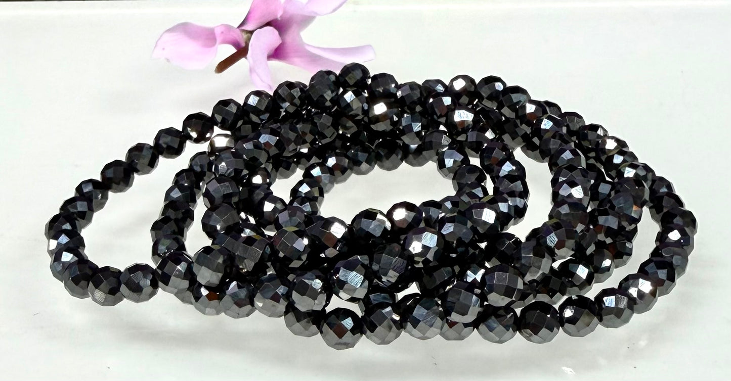 6 PCs 6mm Natural Faceted Hematite Faceted Bracelet 7.5”