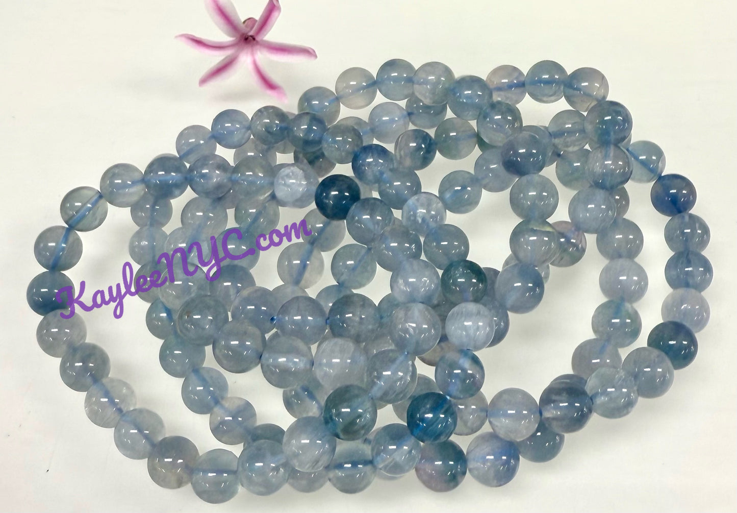 6 PCs 8mm Natural Blue Fluorite Stretch Bracelet 7.5”