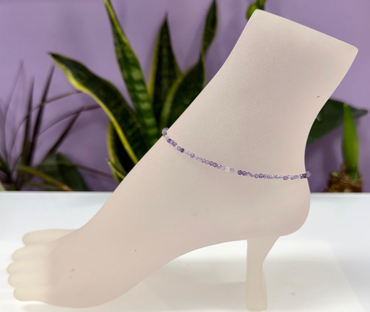 6 PCs 2mm Faceted Fluorite Anklet Stainless Steel Findings