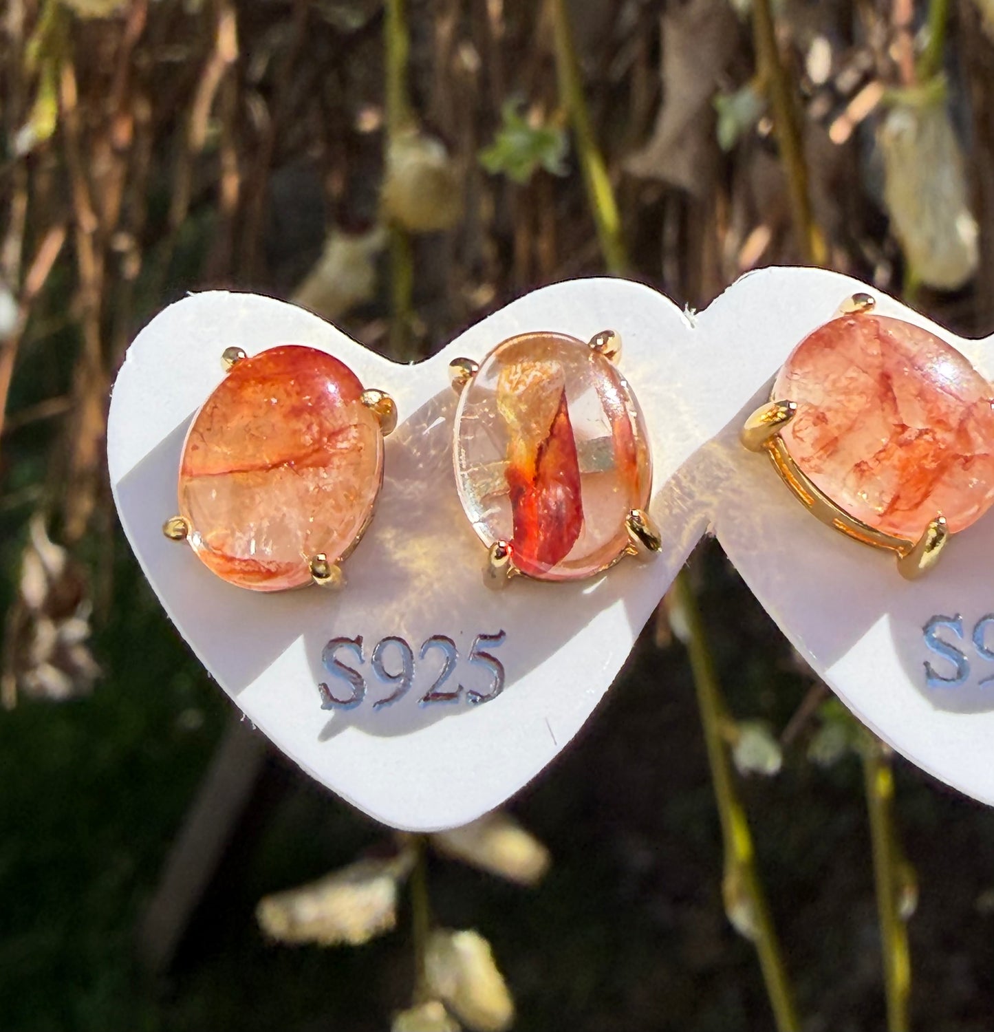 Wholesale Lot 5 Pairs Natural Hematiod Fire Quartz Sterling Silver(925) Earring Studs 8x10mm