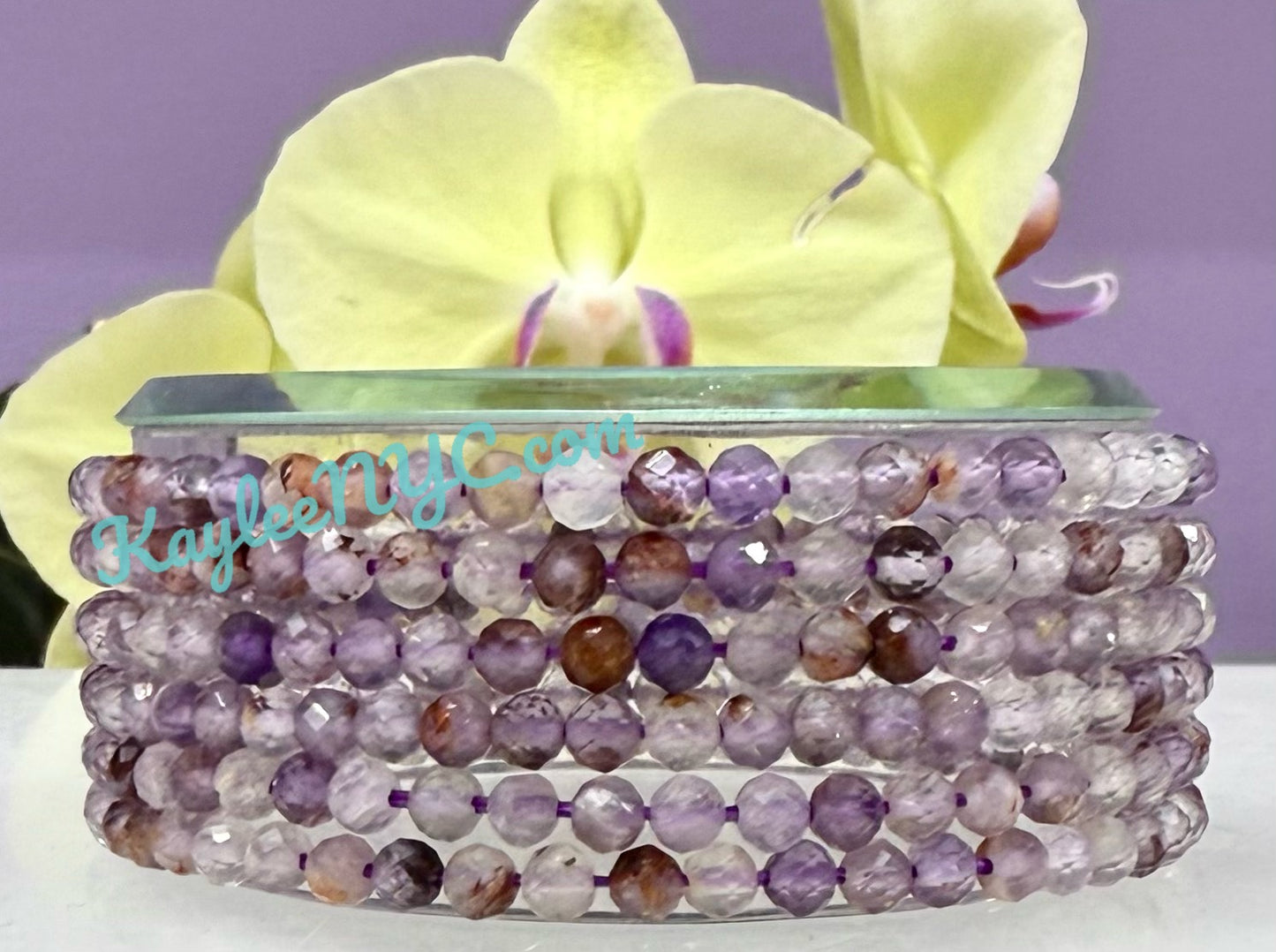 Wholesale Lot 6 Pcs Natural Faceted Super Seven 4mm 7.5” Crystal Healing Stretch Bracelet