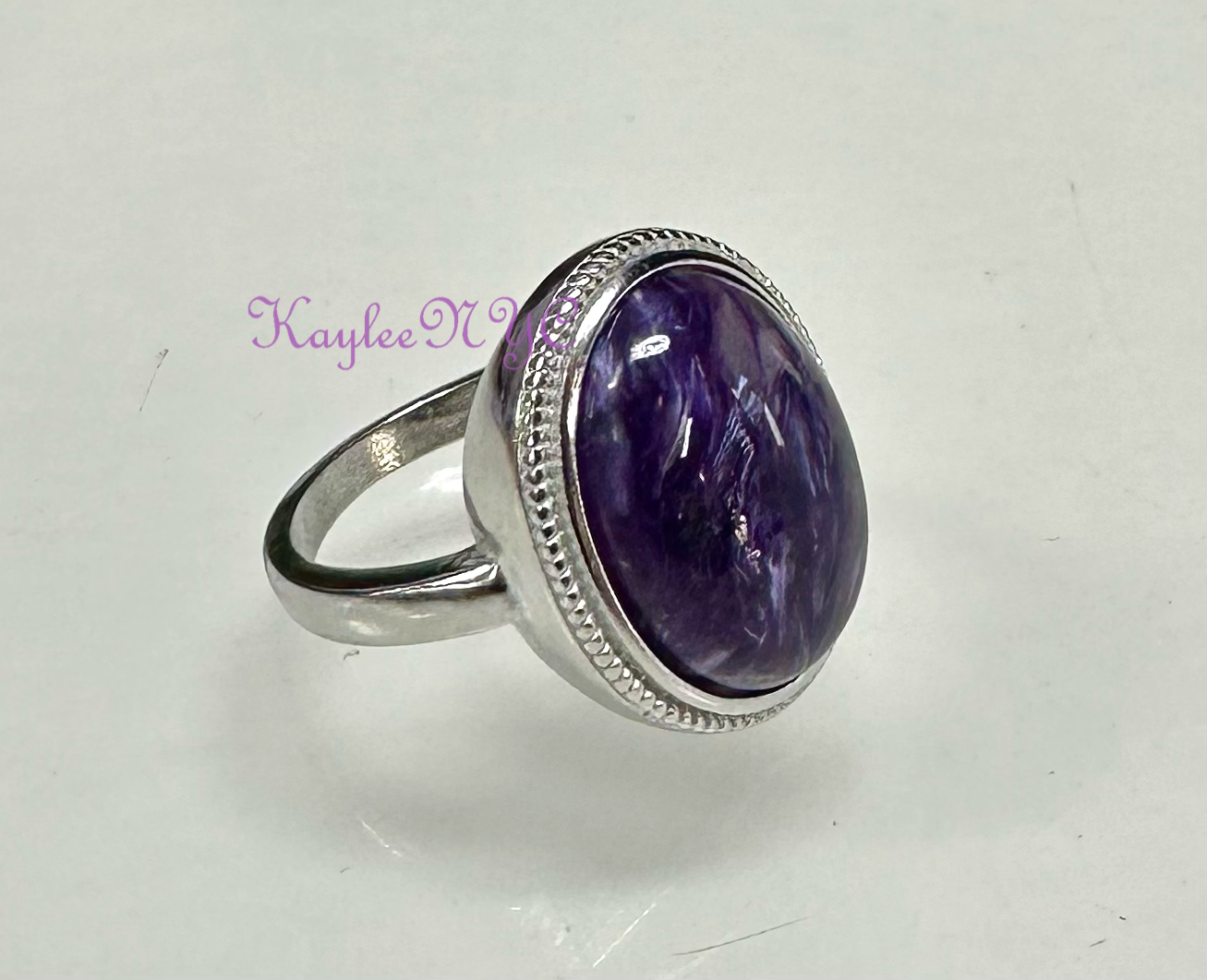 7 PCs Natural Charoite Bronze Ring