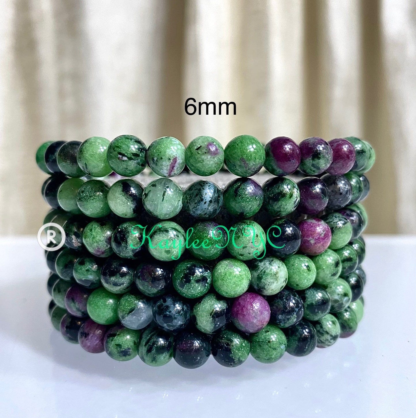 Wholesale 6 Pcs Natural Ruby Zoisite 6mm 7.5” Crystal Healing Stretch Bracelet