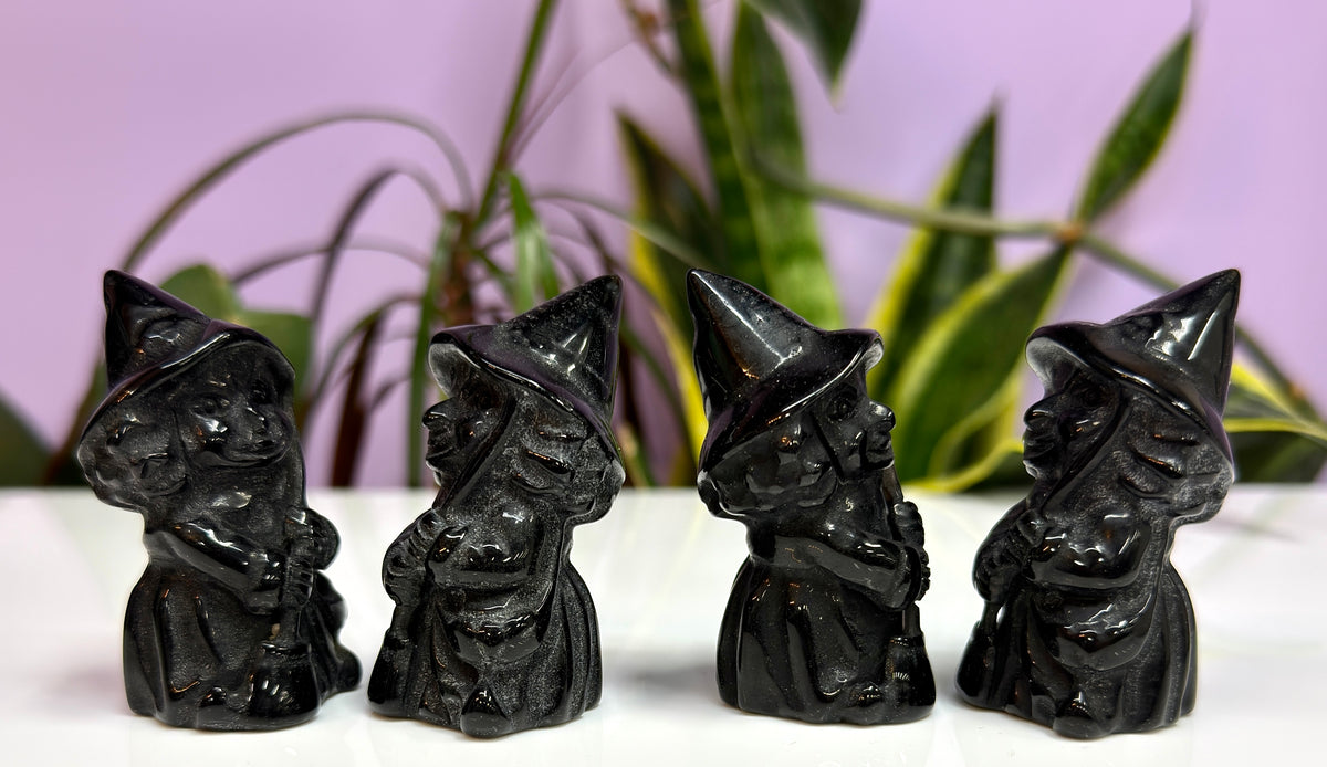 Wholesale lot 4 PCs Natural Black Obsidian Witch 6cm Crystal Healing Energy