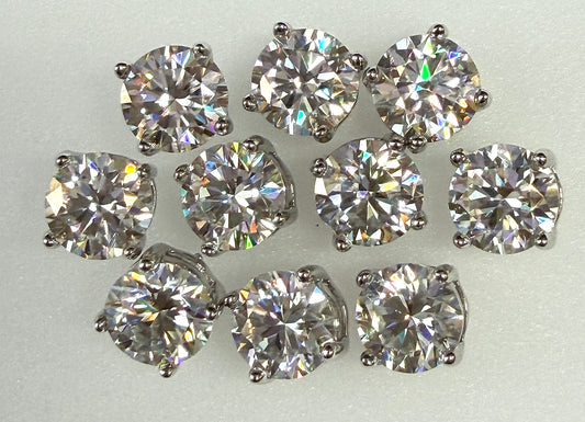 Wholesale Lot 5 Pairs Natural Moissanite Sterling Silver(925) Earring Studs 6.5mm