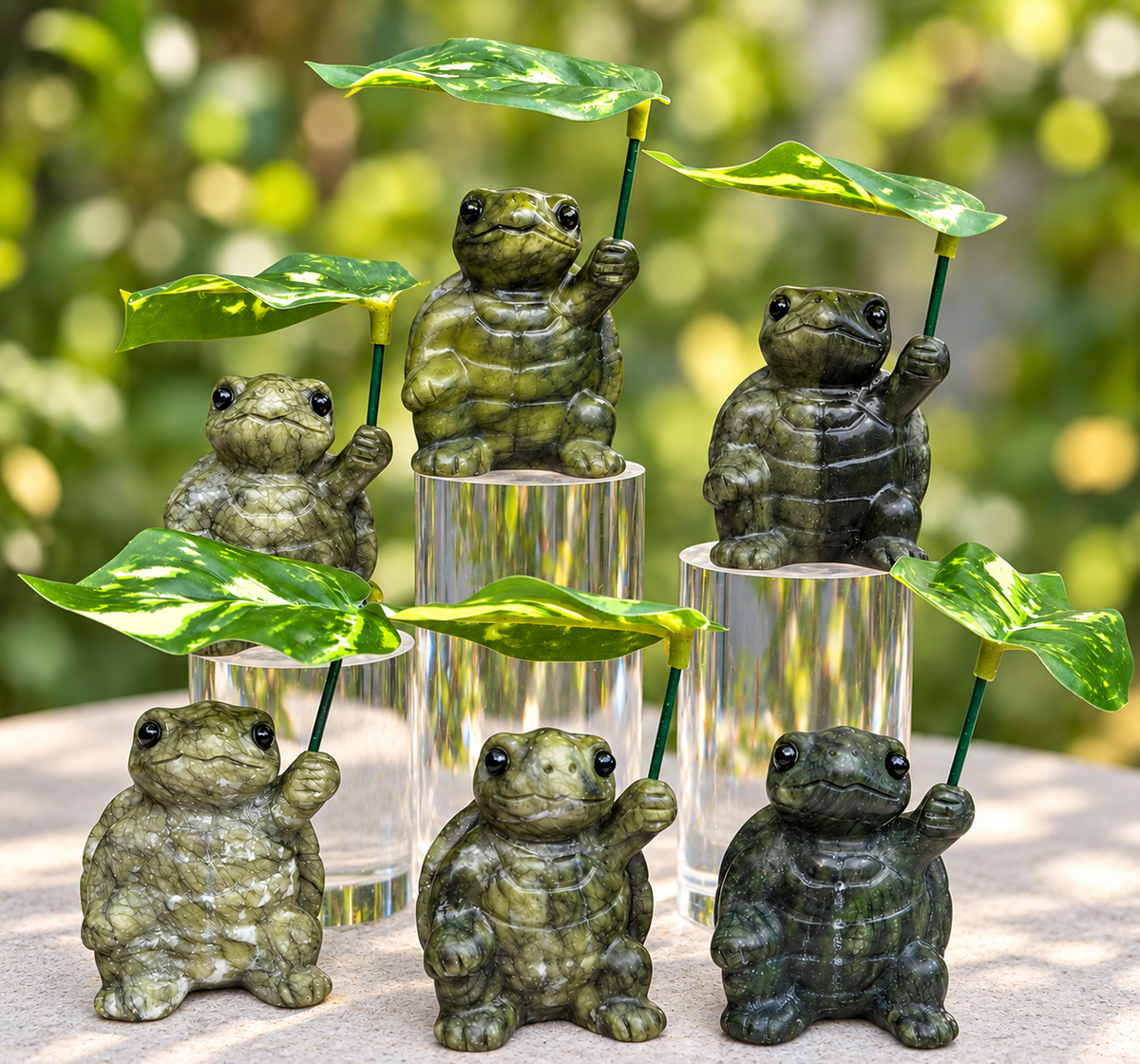 6 PCs Natural Nephrite Jade Turtle with Leaf healing energy