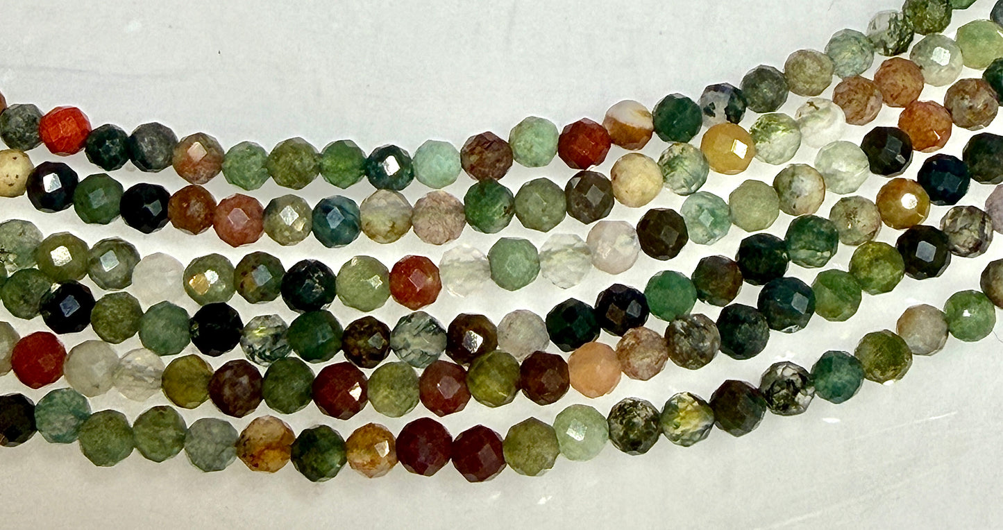 6 PCs 2mm Faceted Indian Moss Agate Necklace Stainless Steel Findings