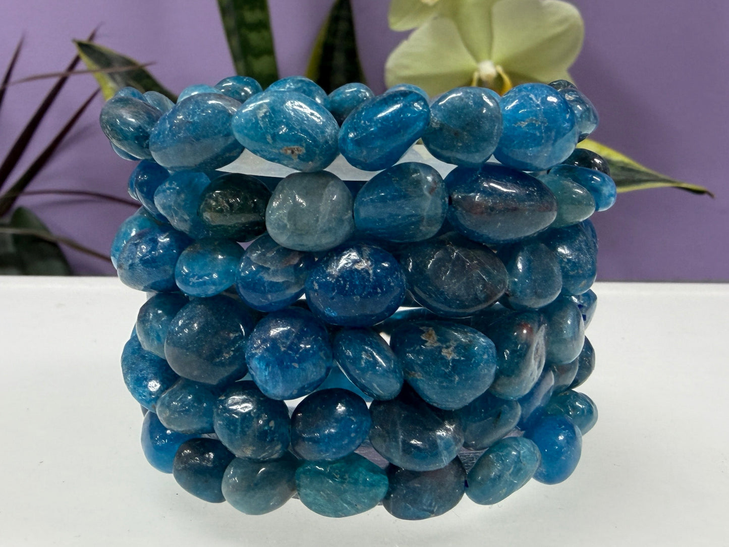 Wholesale 6 Pcs 8x10mm Apatite Natural Crystal tumble Stretch Bracelet 7.5"