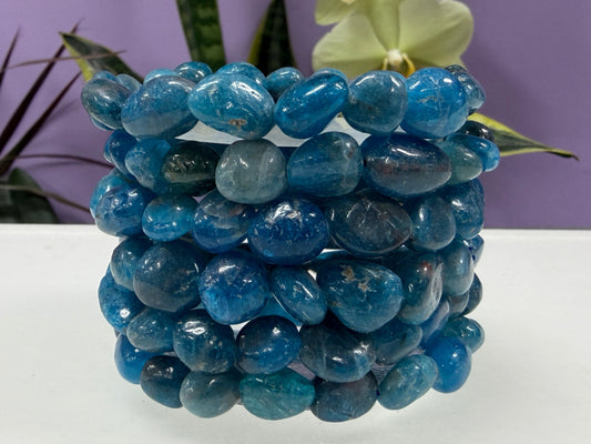 Wholesale 6 Pcs ~6mm Apatite Natural Crystal tumble Stretch Bracelet 7.5"