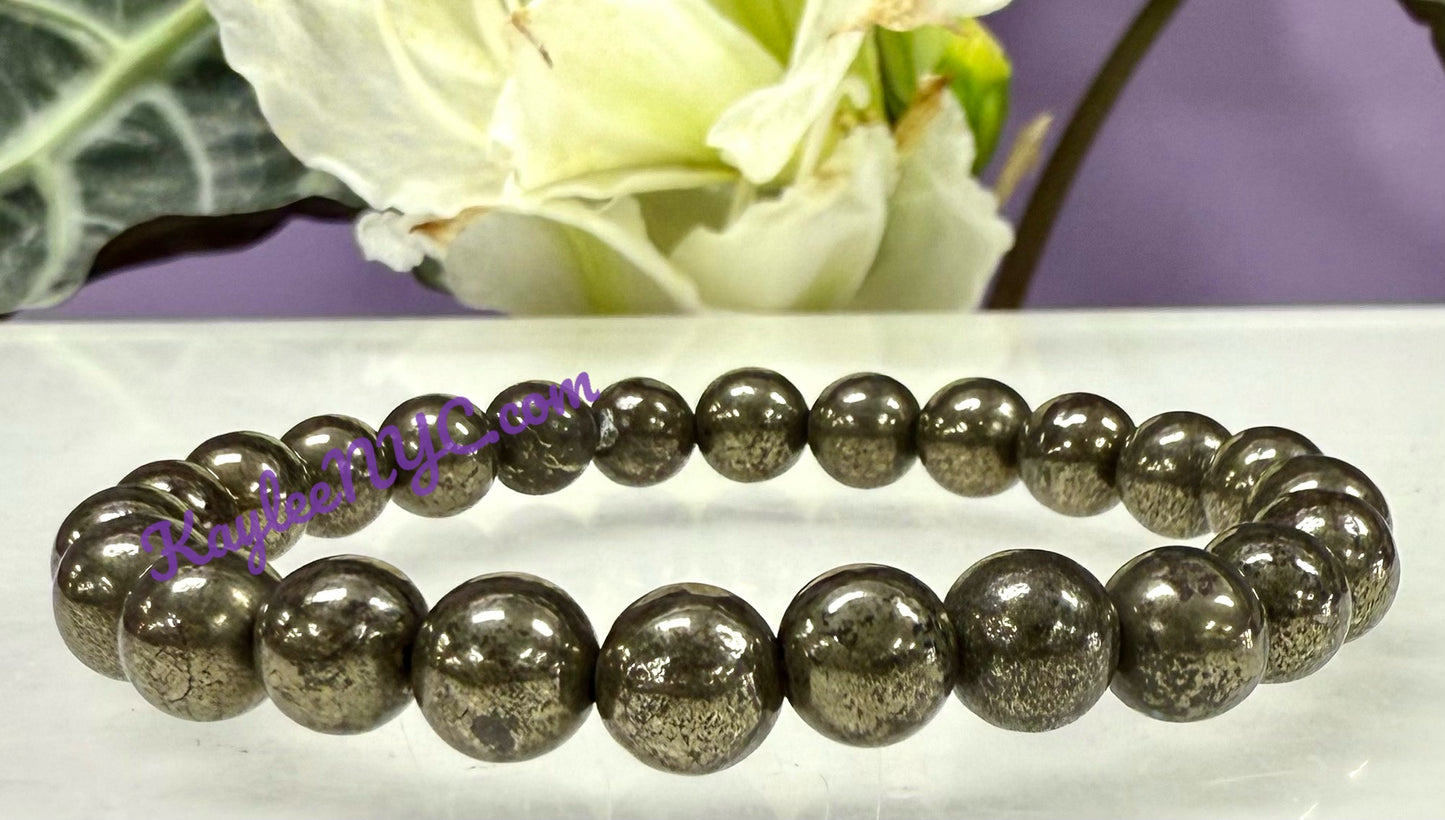 Wholesale 6 Pcs Natural Pyrite 8mm 7.5” Crystal Healing Stretch Bracelet
