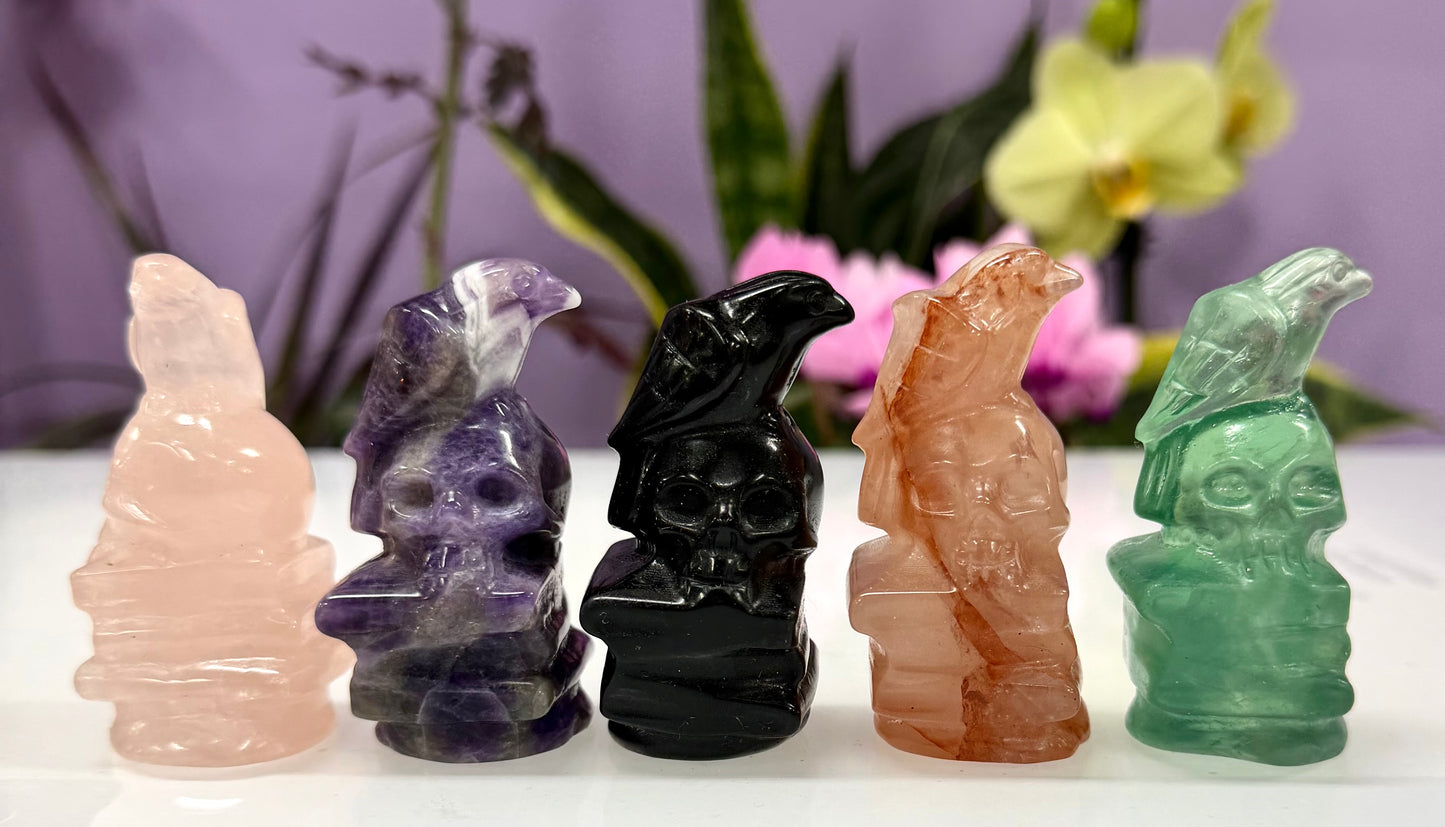 3 PCs Natural Crystal Skull with Crow