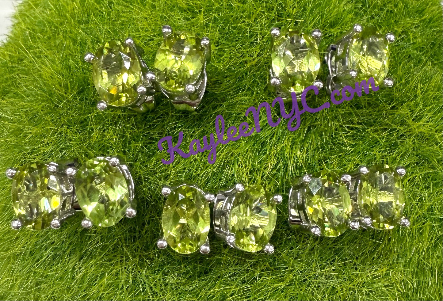 Wholesale Lot 5 Pairs Natural Peridot Sterling Silver(925) Earring Studs 5x7mm