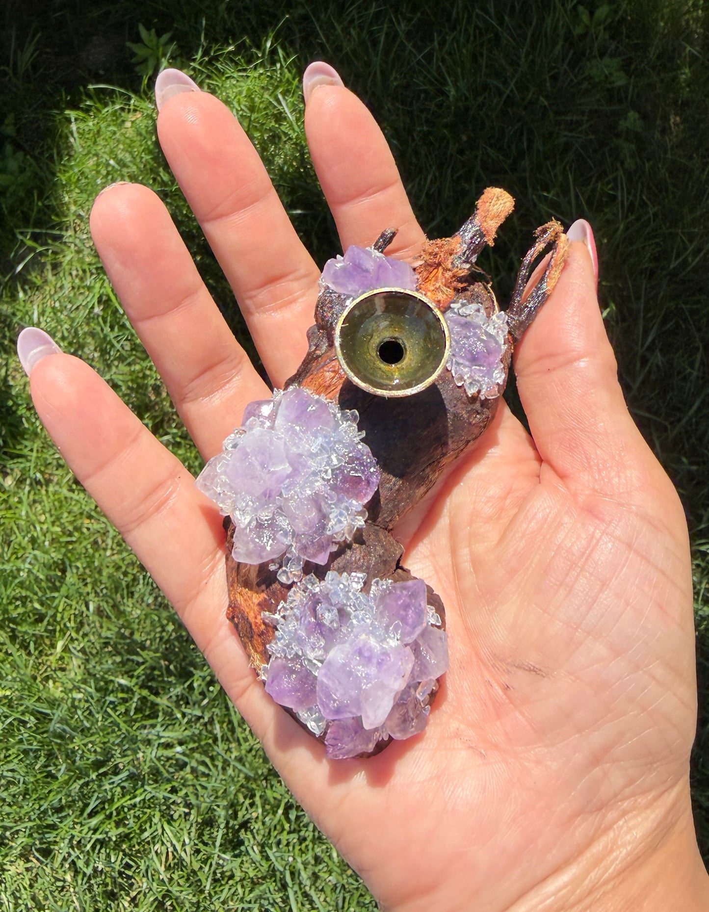 8 pcs PCs Natural Amethyst Drift Wood sphere stand Incense Holder