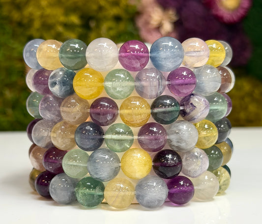 Wholesale 6 Pcs Natural Fluorite 10-12mm 8” Crystal Healing Stretch Bracelet