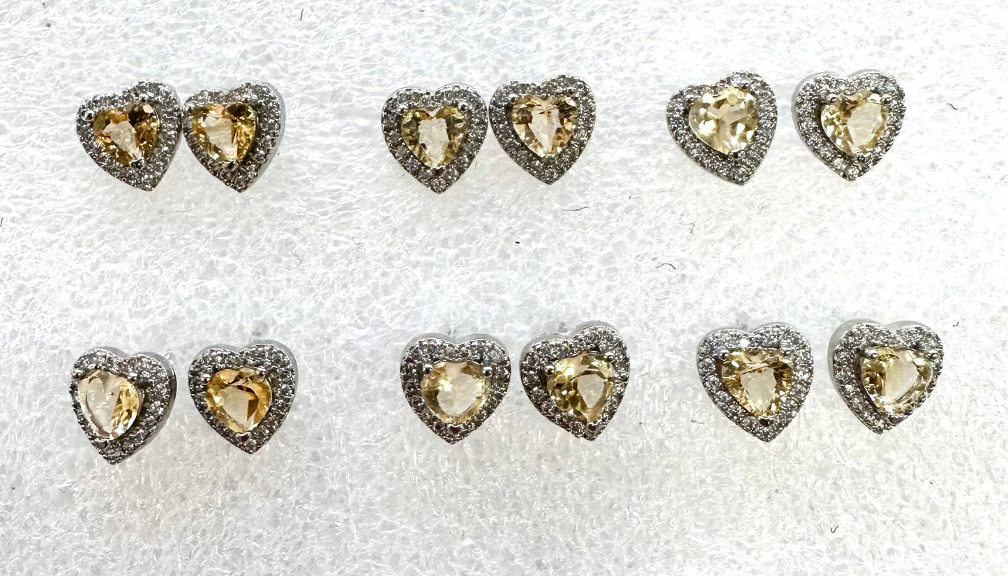 Wholesale Lot 6 Pairs Natural Citrine Heart Sterling Silver(925) Earring Studs