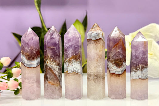 1 lb Natural Amethyst Lace Agate Obelisk Tower