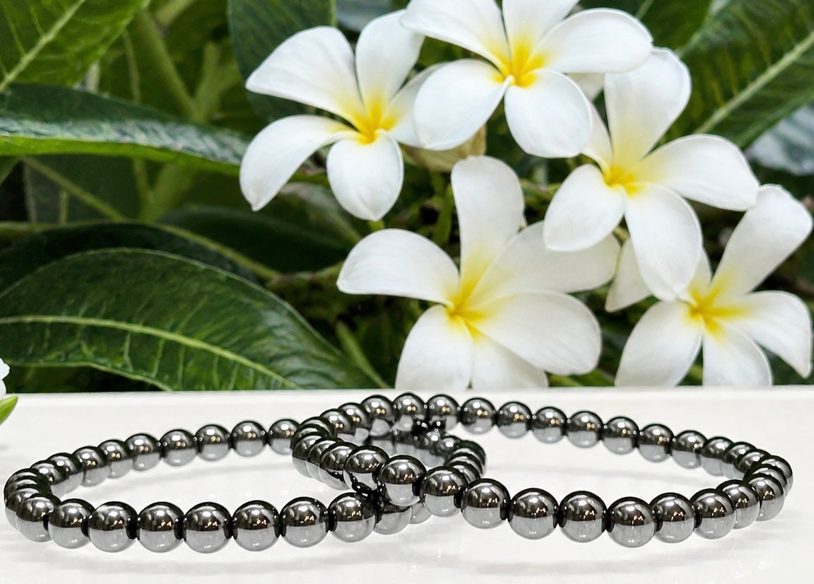 Wholesale Lot 6 Pcs Natural Hematite 6mm 7.5” Crystal Healing Stretch Bracelet