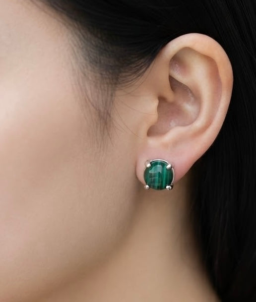 Wholesale Lot 5 Pairs Natural Malachite Earring Studs 7mm Crystals Healing Energy