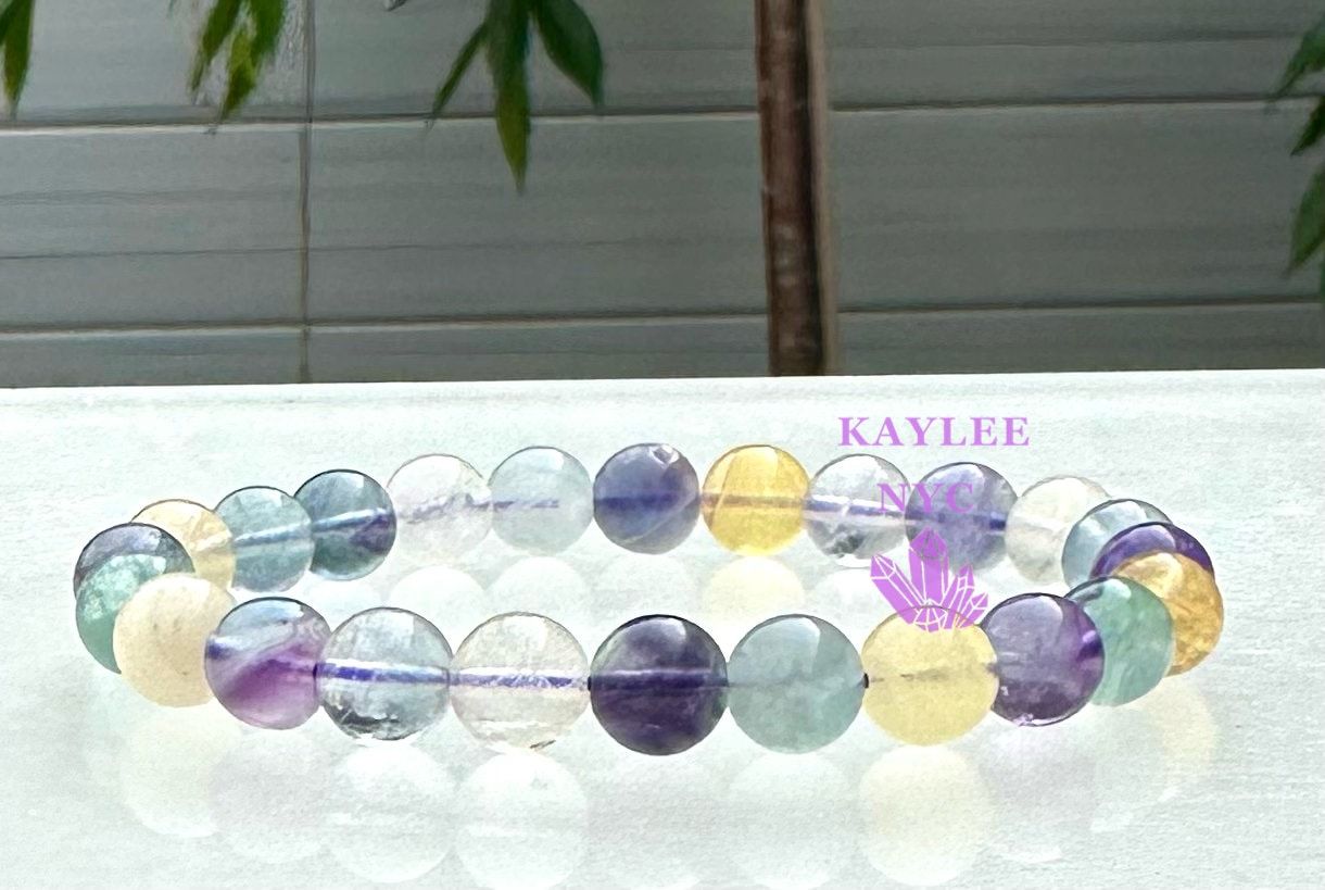 Wholesale 6 Pcs Natural Rainbow Fluorite 8mm 7.5” Crystal Healing Stretch Bracelet