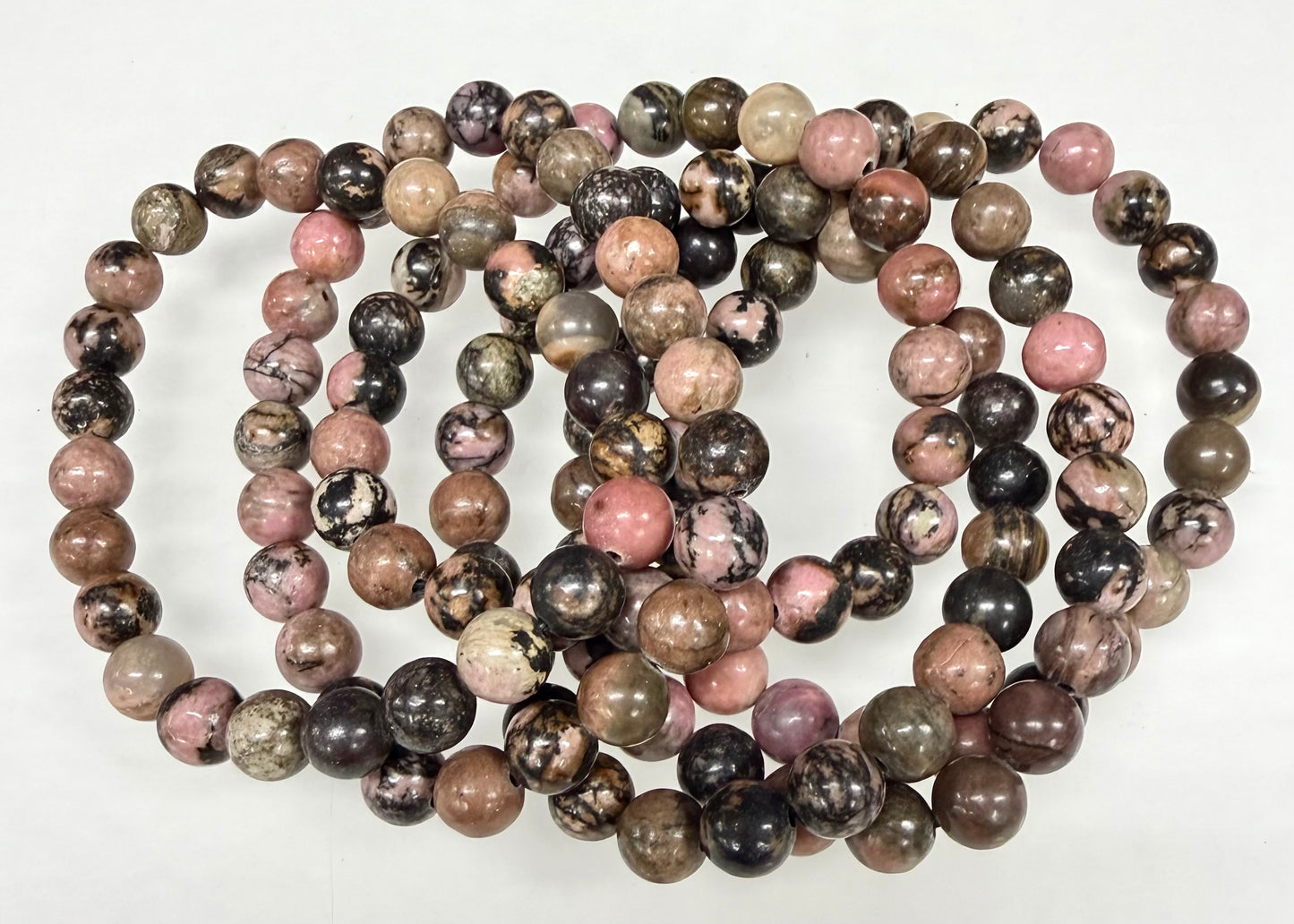 Wholesale 6 Pcs Natural Pink Rhodonite 8mm 7.5” Crystal Healing Stretch Bracelet