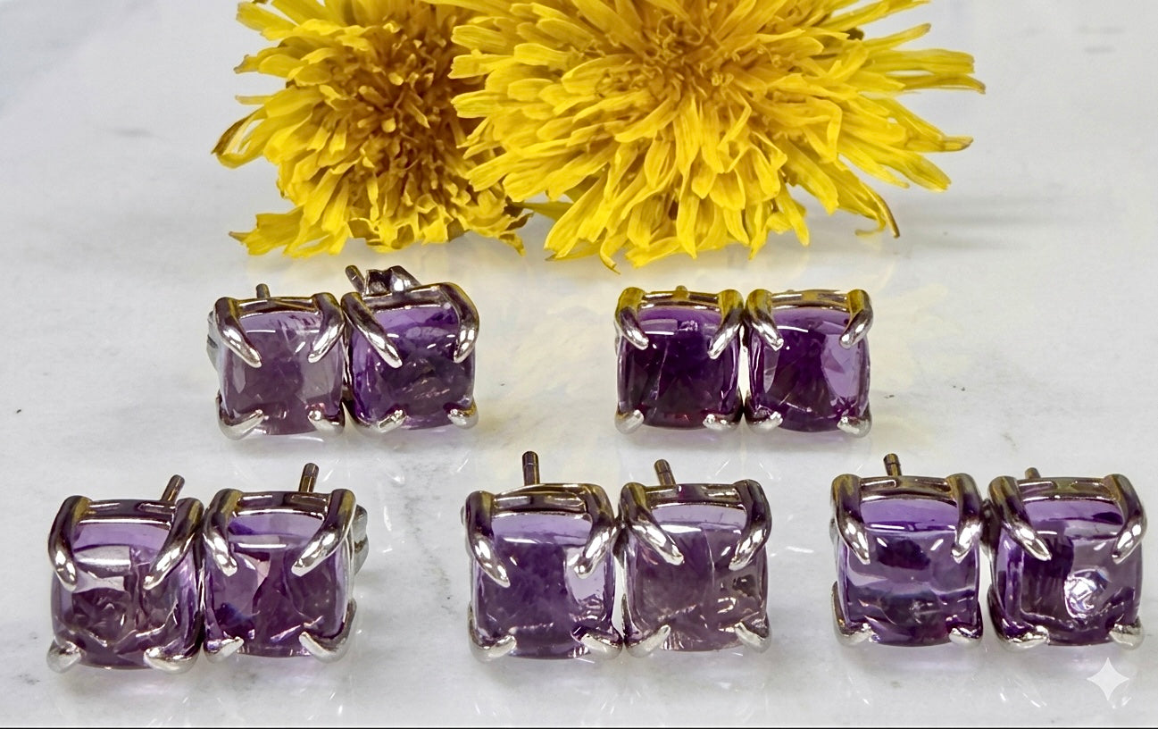 Wholesale Lot 5 Pairs Natural Amethyst Sterling Silver (925) Posts