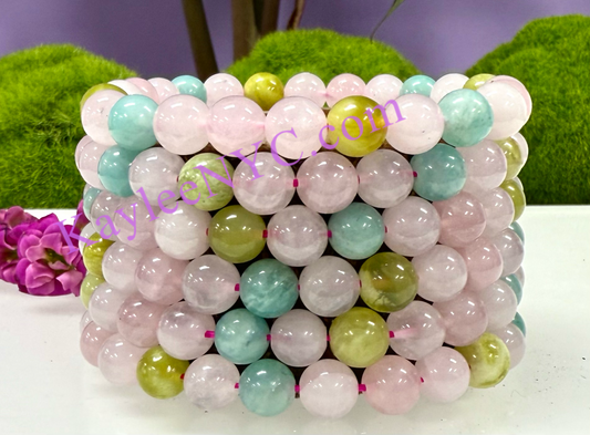 Wholesale 6 Pcs Natural Peace and Love 8mm 7.5” Crystal Stretch Bracelet