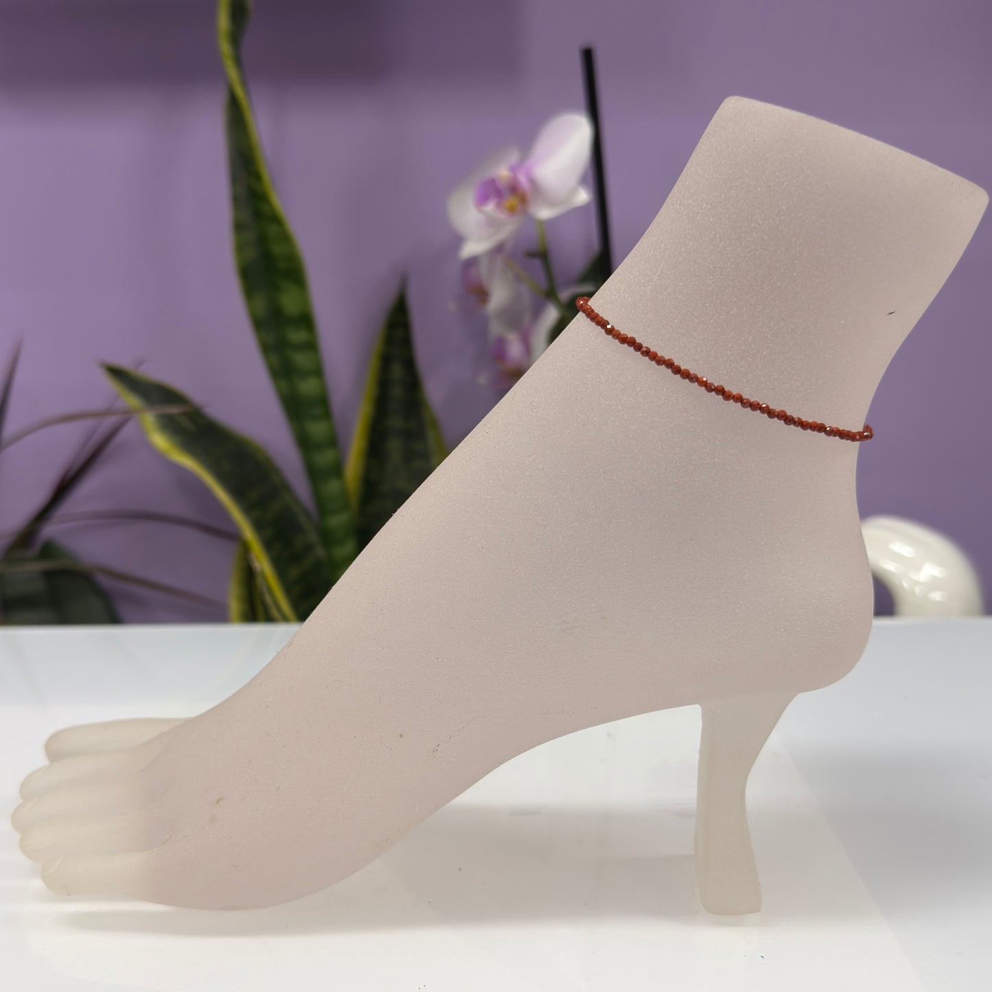 Wholesale Lot – 6 PCS 2mm Faceted Natural Red Jasper Anklets with Stainless Steel Findings