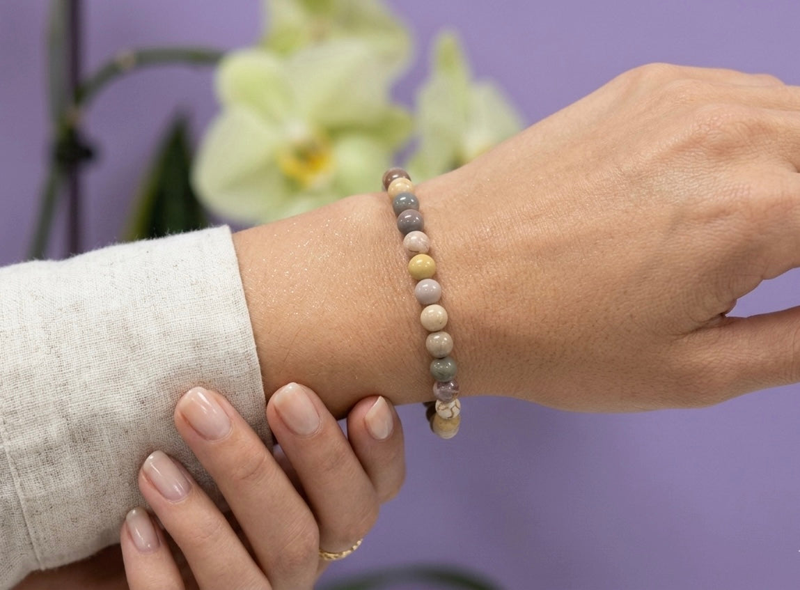 6 PCs 6mm Natural Alashan Agate Stretch Bracelet 7.5”