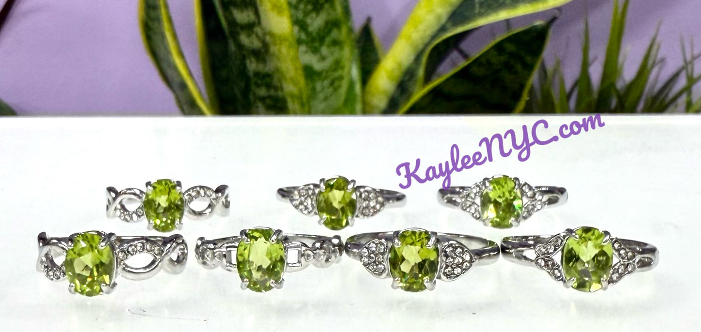 7 PCs Natural Peridot Stainless Steel Rings