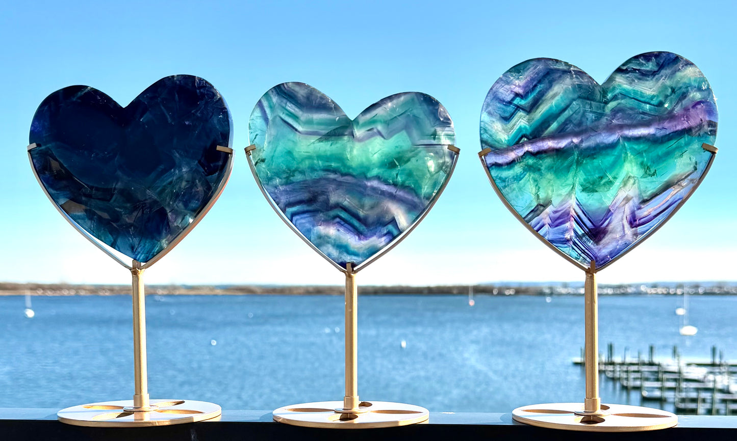 Wholesale Lot 3-4PCs Natural Rainbow Fluorite Heart w/stand Healing Energy