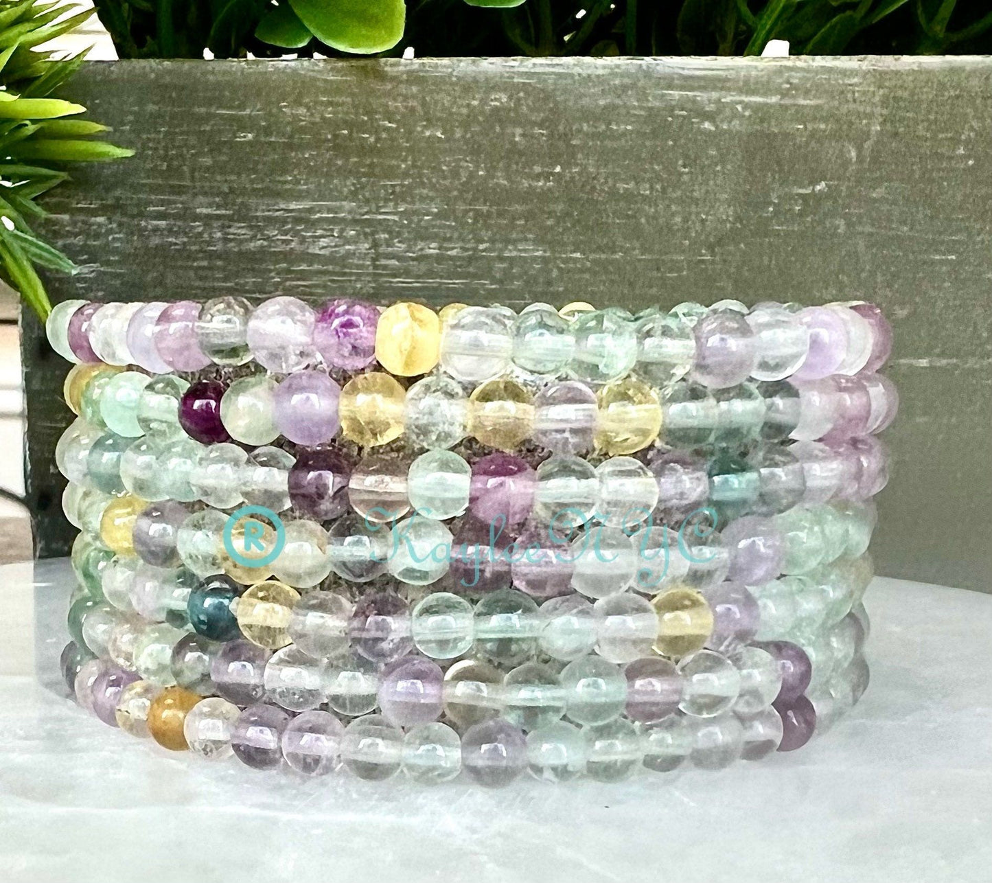 Wholesale Lot 6 Pcs Natural Fluorite 4mm 7.5” Crystal Healing Stretch Bracelet