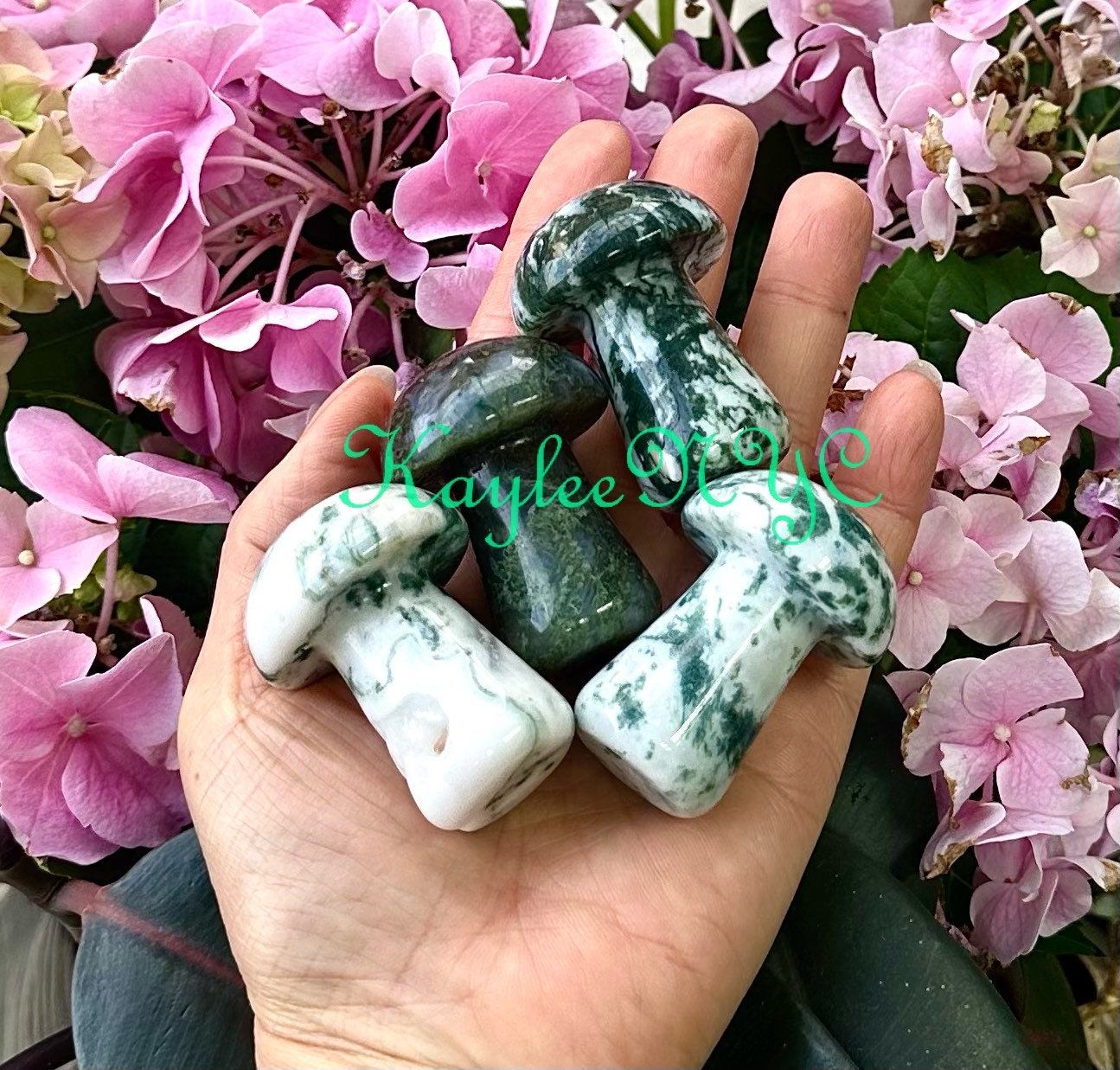 Wholesale Lot 9 PCs 2” Natural Moss Agate Mushroom Healing Energy