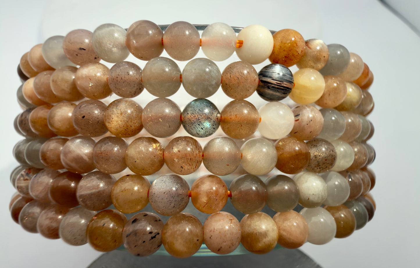 Wholesale Lot 6 Pcs Natural Black Moonstone 4mm 7.5” Crystal Healing Stretch Bracelet