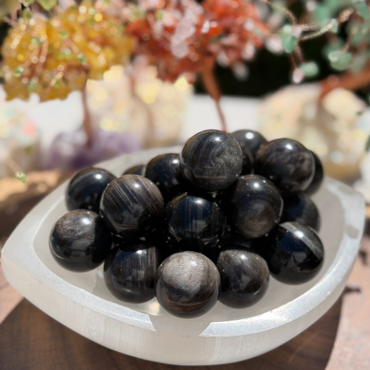 Wholesale Lot – 2 lbs Silver Sheen Obsidian Spheres | Natural Volcanic Glass
