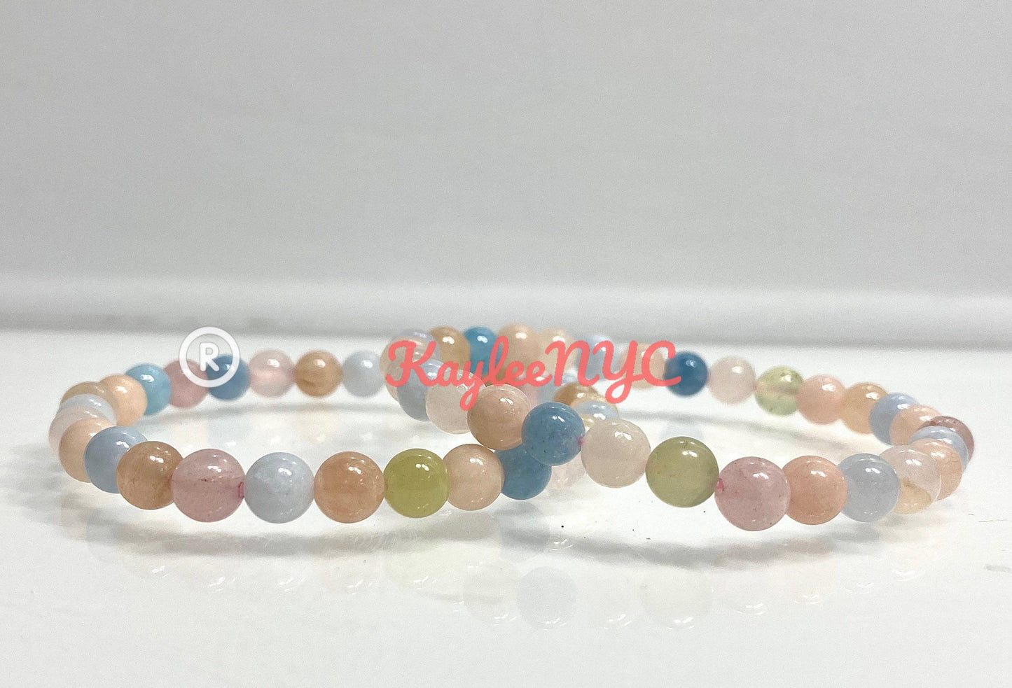 Wholesale 6 Pcs Natural Morganite 6mm 7.5” Crystal Healing Stretch Bracelet