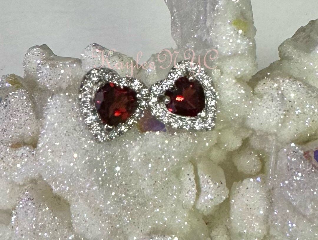 Wholesale Lot 6 Pairs Natural Garnet Heart Sterling Silver(925) Earring Studs