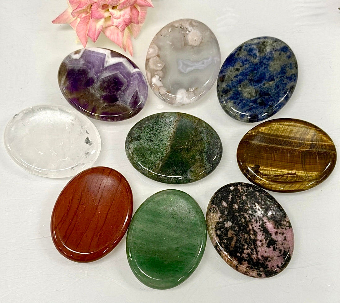 9 PCs Natural Mixed Crystal Worry Stone Healing Energy