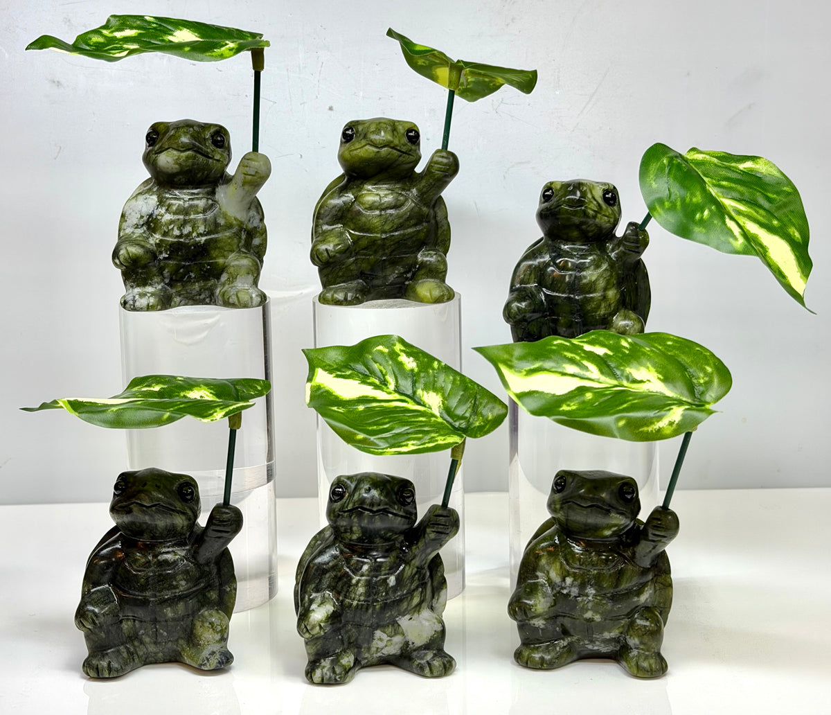 6 PCs Natural Nephrite Jade Turtle with Leaf healing energy