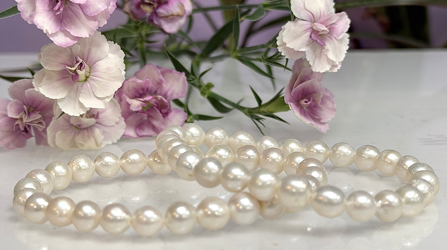 Wholesale 6 Pcs 7mm Natural Freshwater Pearl Healing Stretch Bracelet 7.5"