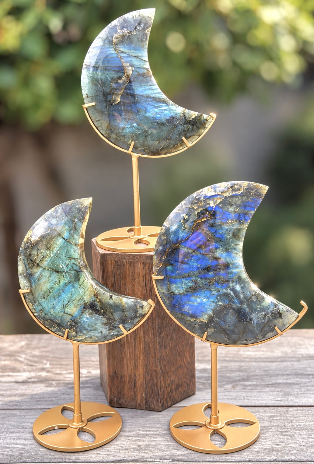 Wholesale Lot 3 pcs Natural Labradorite Moon with Stand Crystal