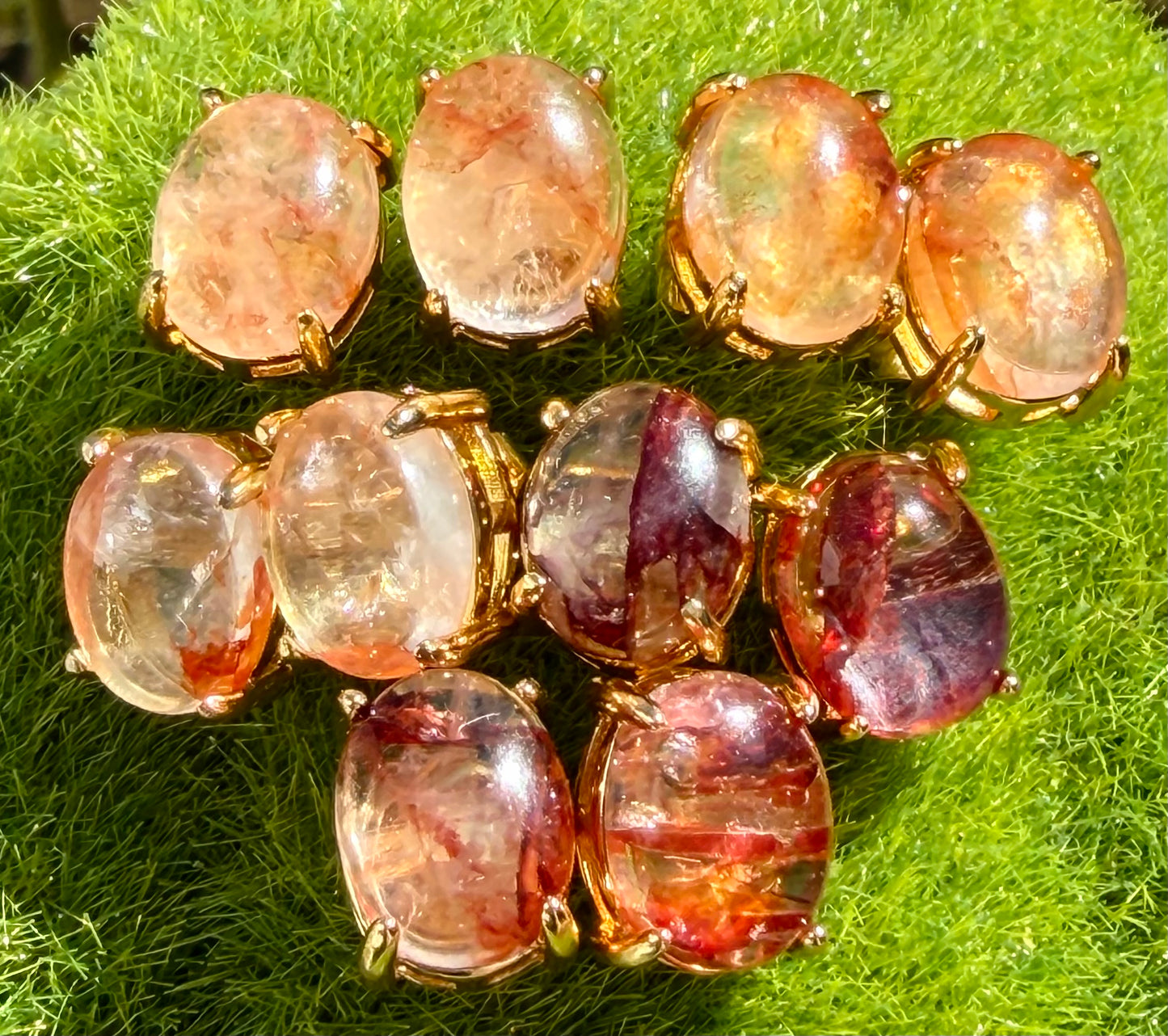 Wholesale Lot 5 Pairs Natural Hematiod Fire Quartz Sterling Silver(925) Earring Studs 8x10mm
