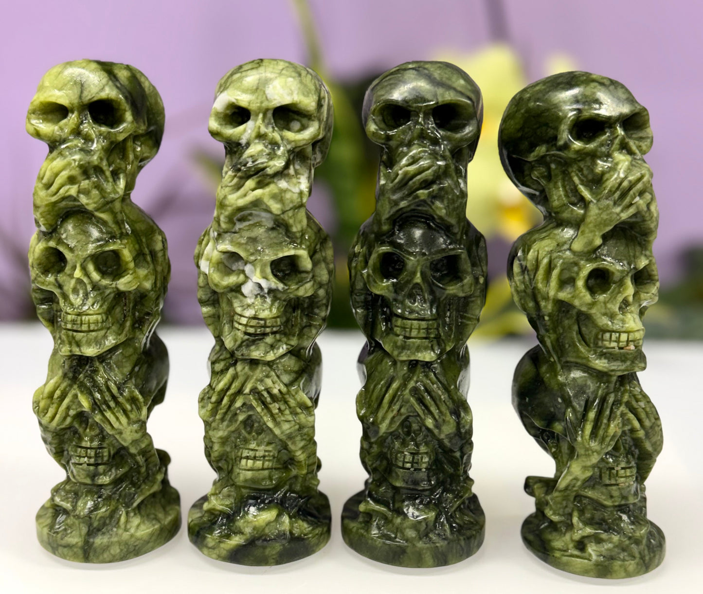 4 PCs 6” Natural Nephirte Jade Skulls Crystal Healing Energy