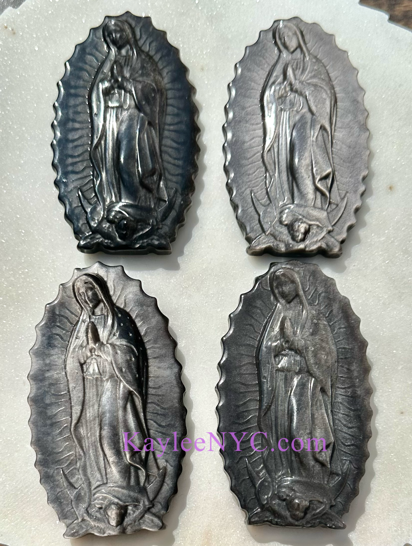 3 PCs ~10cm Natural Silver Sheen Obsidian Virgin Mary Crystals Healing Energy