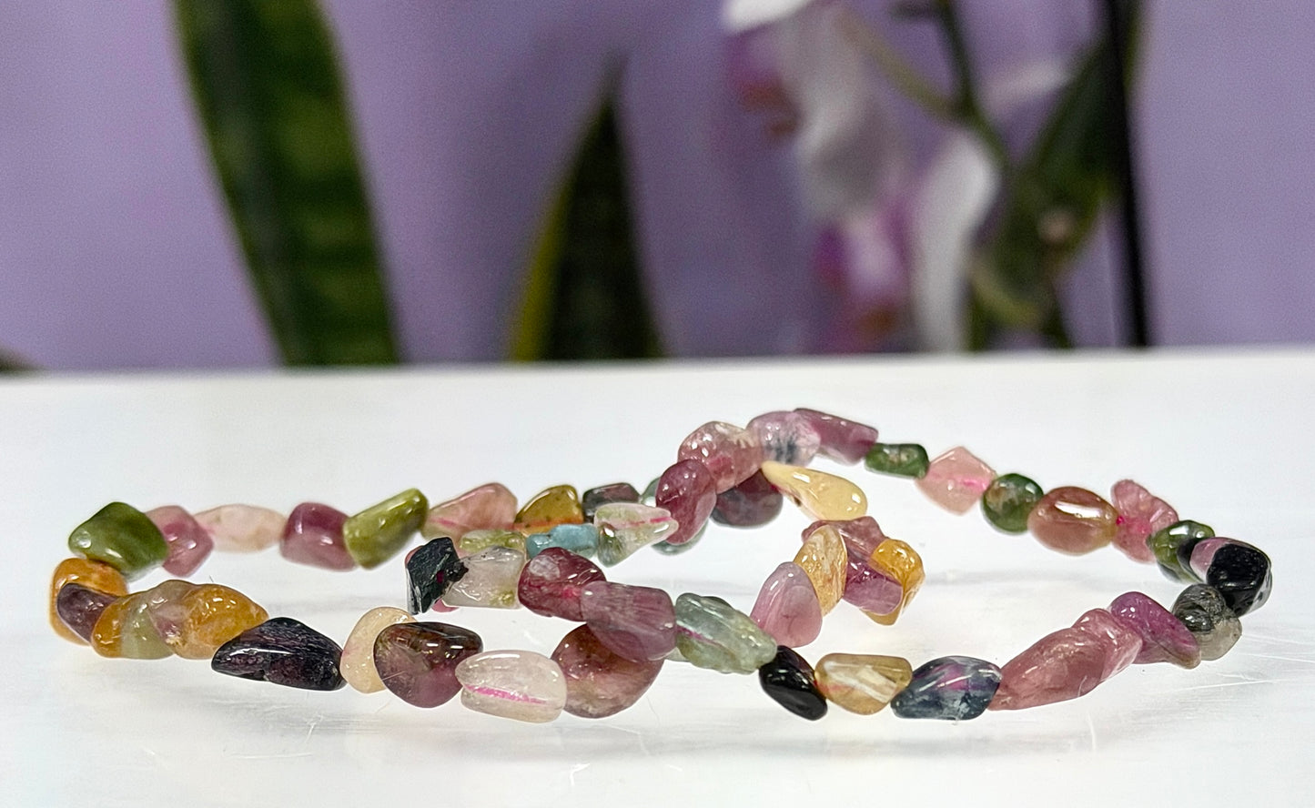 Wholesale 6 Pcs 8mm Watermelon Tourmaline Tumble Natural Crystal Healing Stretch bracelet 7.5"